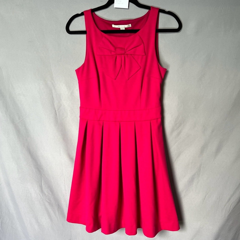 LC Lauren Conrad hot pink pleated dress with front bow detail (size 6)